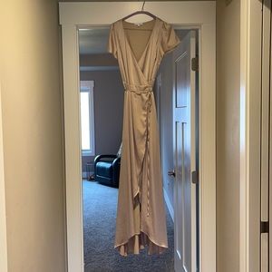 Baltic Born Krystal Satin wrap gown/champagne